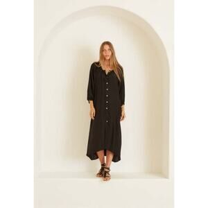 Natalie Martin Alex Black 100% Silk Button Front Oversized Dress XL